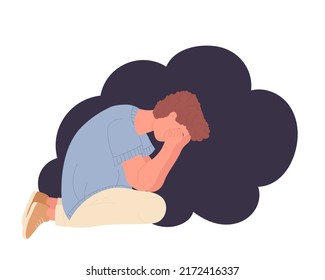 Depressed unhappy teenager boy. Mental disorder problems vector illustration