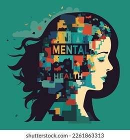 Depressed woman with anxious thoughts. Concept vector illustration.
