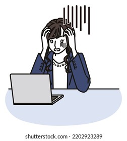 A Depressed Woman In A Business Casual Outfit Looking At The Computer Screen