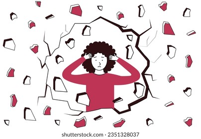 Depressed woman clutching her head. Mental disorder, sadness and depression concept. Physical and emotional violence against women