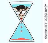 Depressed Woman Getting Stuck On The Time Passing In A Sandglass Concept Card Character illustration