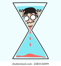 Depressed Woman Getting Stuck On The Time Passing In A Sandglass Concept Card Character illustration