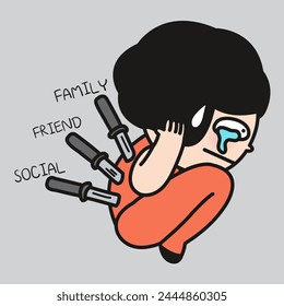 Depressed Woman Got Stabbed In The Back By Her Family, Friend And Social Concept Card Character illustration