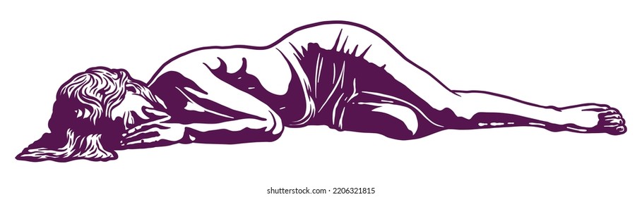 Depressed woman lying down vector illustration