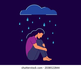 Depressed Woman Rain Sad Woman Sitting Stock Vector (Royalty Free ...