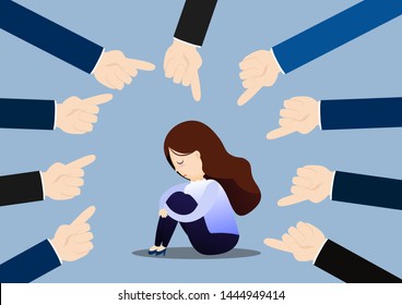 Depressed woman sitting on the floo. Problems in social networks. Vector illustration.