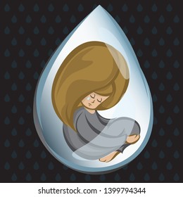 depressed woman in a tear drop.