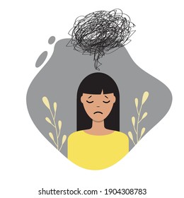 Depressed woman.Lonely and Sad Girl Character Flat Vector