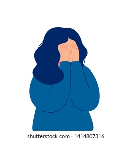 Sad girl. Woman crying. Vector art of depressed person. Hand drawn