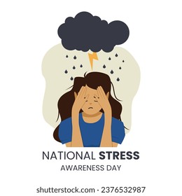 Depressed young girl crying covering her face with her hands suitable for National Stress Awareness Day