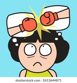 Depressed Young Lady Can't Stop Her Fighting Thoughts Concept Cartoon Character illustration