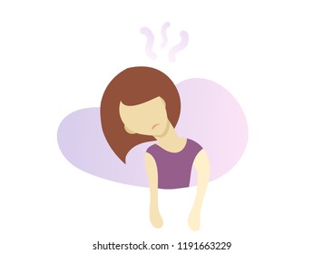 Depressed young lady icon. Stressed tired woman. Colorful flat vector illustration. Isolated on white background.