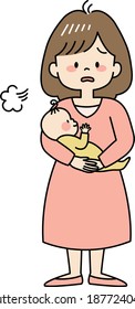 Depressed young mother sigh deeply