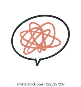 Depression, anxiety. Bubble with message with blot and tumbleweed. Mixed thoughts, illustration or icon in vector style.