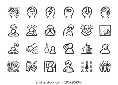 Depression Anxiety Icon Set Hand Drawn Doodle Icons