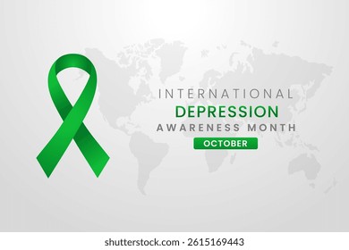 Depression Awareness Month background design with Green silk ribbon.