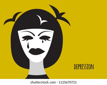 Depression, bad thoughts, bad dreams, woman crying, womens tears, sad mood, unhappy girl. Vector illustration