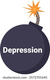 Depression Bomb with Burning Fuse Vector Graphic
