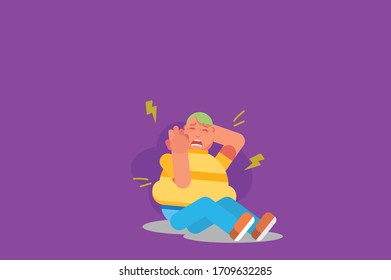 A depression character - An illustration of a fidgety fat kid. This character illustration can use as a sticker also.