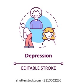 Depression-Konzept Symbol. emotionaler Zusammenbruch. Stufe der Scheidung Akzeptanz abstrakte Idee dünne Linie Illustration. Einzeln Umrisszeichnung. Bearbeitbarer Strich. Verwendung von Roboter-Medium, Myriad Pro-Fett-Schriftarten