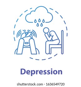 Depression Concept Icon. Loneliness. Sadness. Major Depressive Disorder. Mental Illness. Psychology, Psychiatry Idea Thin Line Illustration. Vector Isolated Outline RGB Color Drawing