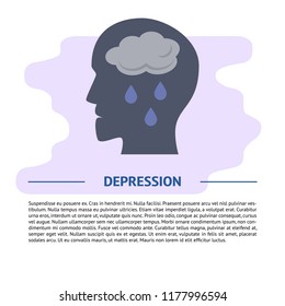 Ilustración conceptual de depresión en estilo plano con texto