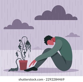 Depression concept. A man is a man in a depression, in a depressive and depressed state. Psychological problems, illness. Medical assistance of a psychologist.