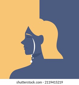 Depression concept. Mental disorder, feeling of despair and helplessness. Negative emotions and suffer. Crying character. Flat vector illustration
