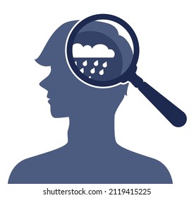 Depression concept. Mental disorder, feeling of despair and helplessness. Cloud and rain as negative emotions and suffer. Flat vector illustration