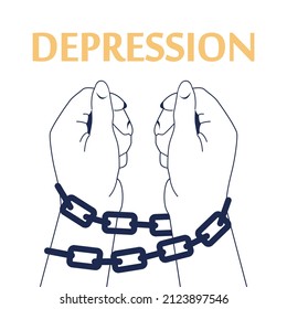 Concepto de depresión. Trastorno mental, sensación de desesperación e impotencia. Las emociones negativas y el sufrimiento como grieta. Ilustración vectorial plana