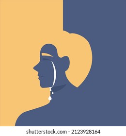 Depression concept. Mental disorder, feeling of despair and helplessness. Negative emotions and suffer. Crying character. Flat vector illustration