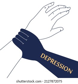 Depressionskonzept. Psychische Störung, Gefühl der Verzweiflung und Hilflosigkeit. Negative Emotionen und Leiden. Selbstzerstörerisches Verhalten. Flache Vektorgrafik