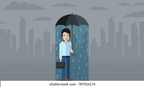 Depression concept - pixel art video game style illustration