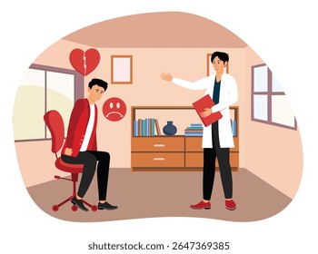 Depression counseling concept. A mental health professional counseling a sad patient in a supportive health atmosphere. 