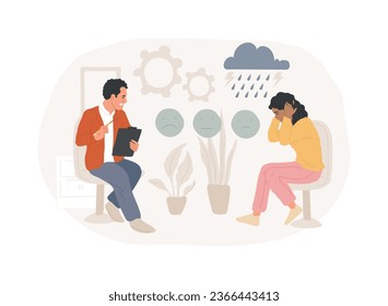Depressionsberatung einzeln auf Vektorgrafik. Professionelle medizinische Beratung, Depressionssymptome, Behandlung, psychiatrische Beratung, psychische Erkrankung, Vektorkonzept.