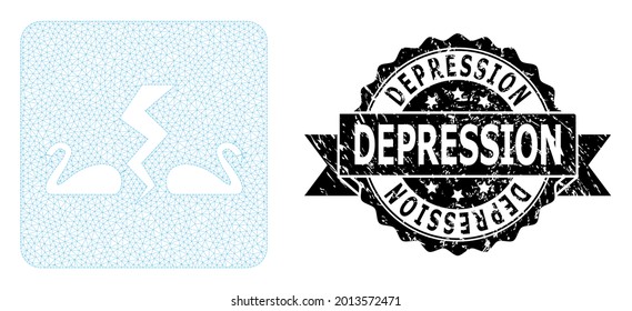 Depression dirty stamp and vector divorce swans mesh model. Black stamp seal includes Depression tag inside ribbon and rosette. Abstract flat mesh divorce swans, built from flat mesh.