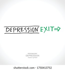 Depresión. Salir. Logo del vector. Ilustración de esbozo. Ilustración vectorial conceptual de la salud mental. 