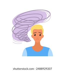 Depression feeling, stress and internal emotion with dark or negative thoughts of man vector illustration