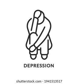 Depression Flat Line Icon. Vector Illustration Mentally Ill Person