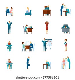 Depression and frustration at work and home flat icons set isolated vector illustration