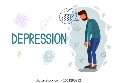 Depression hand drawn banner vector template. Psychology, psychotherapy cartoon poster concept