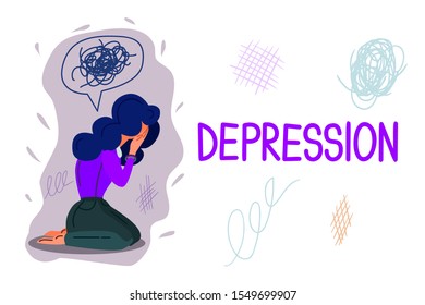 Depression hand drawn banner vector template. Psychology, psychotherapy cartoon poster concept