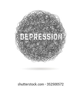 depression with hand drawn cloud and shadow. concept of stressful, confused, humiliation, metaphor, hopeless. isolated on white background. sketch style trend modern logo design vector illustration