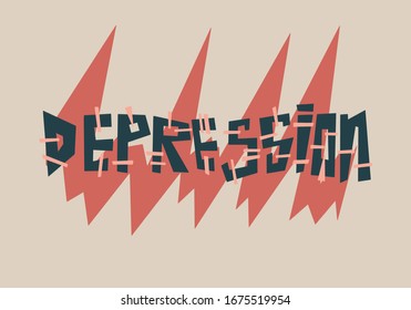 Depression hand drawn vector lettering. Psyhological handwhritten word. Banner, poster typography design.