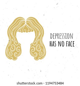 Depression has no face. Vector illustration in hand-drawn style. Golden wig. eps 10