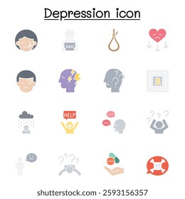 Depression icon in flat color style
