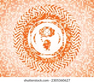 Depressionssymbol in abstraktem Emblem, orangefarbener Mosaikhintergrund. 