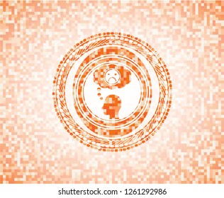 depression icon inside abstract orange mosaic emblem