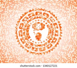 depression icon inside abstract orange mosaic emblem with background