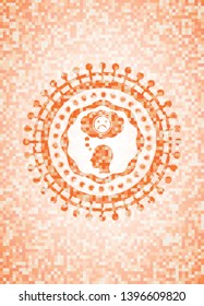 depression icon inside abstract orange mosaic emblem
